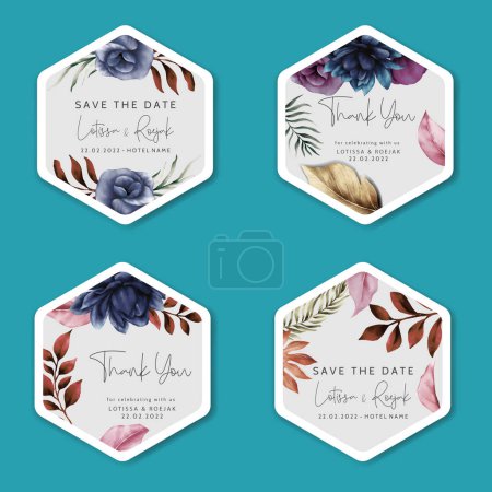 Illustration for Beautiful vintage blue floral label collection - Royalty Free Image