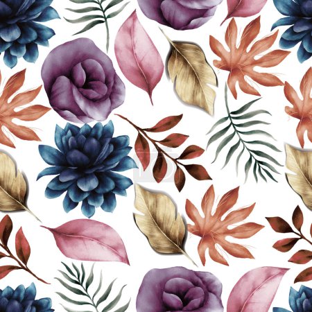 Téléchargez les illustrations : Beau motif floral bleu vintage sans couture - en licence libre de droit