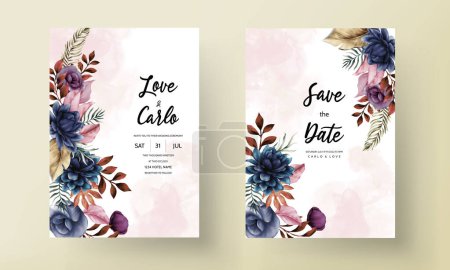 Ilustración de Hermosa vintage azul floral boda invitación - Imagen libre de derechos
