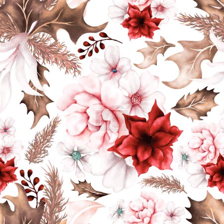 Illustration for Boho floral seamless pattern with brown and red flower - Royalty Free Image