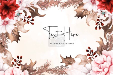 Illustration for Boho floral background with brown and red flower - Royalty Free Image