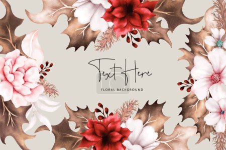 Téléchargez les illustrations : Fond floral boho avec des fleurs brunes et rouges - en licence libre de droit