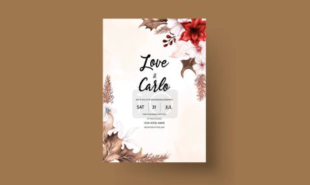Téléchargez les illustrations : Carte d'invitation de mariage boho avec fleur marron et rouge - en licence libre de droit