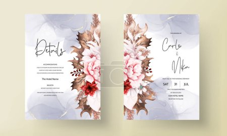 Téléchargez les illustrations : Carte d'invitation de mariage boho avec fleur marron et rouge - en licence libre de droit