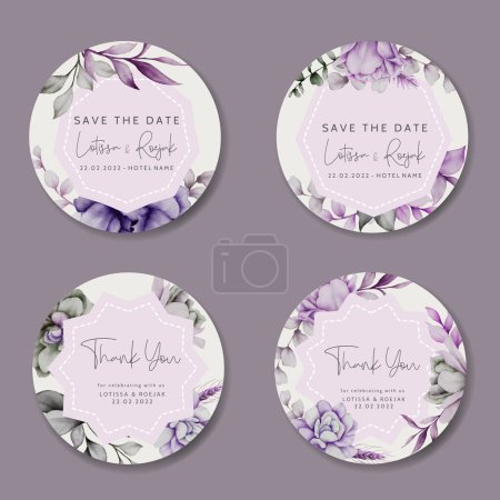 Téléchargez les illustrations : Violet et gris fleur aquarelle étiquette collection - en licence libre de droit