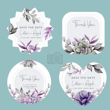 Ilustración de Púrpura y gris flor acuarela etiqueta colección - Imagen libre de derechos
