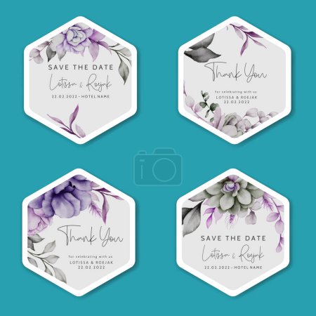 Illustration for Purple and grey flower watercolor label collection - Royalty Free Image