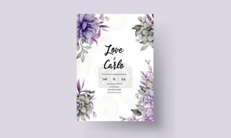 Illustration for Elegant purple and grey floral frame wedding card - Royalty Free Image