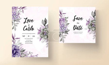 Illustration for Elegant purple and grey flower invitation card template - Royalty Free Image