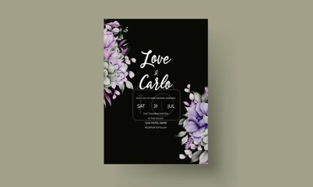 Ilustración de Elegante plantilla de tarjeta de invitación de flores púrpura y gris - Imagen libre de derechos