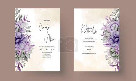 Téléchargez les illustrations : Élégant modèle de carte d'invitation de fleurs pourpre et gris - en licence libre de droit