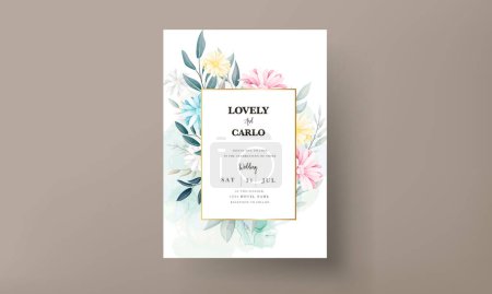 Illustration for Sweet aster flower wedding invitation card with pastel color - Royalty Free Image