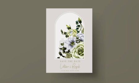 Ilustración de Plantilla de invitación de boda de acuarela de flor verde elegante - Imagen libre de derechos