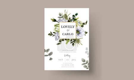 Téléchargez les illustrations : Élégant vert fleur aquarelle mariage invitation modèle - en licence libre de droit
