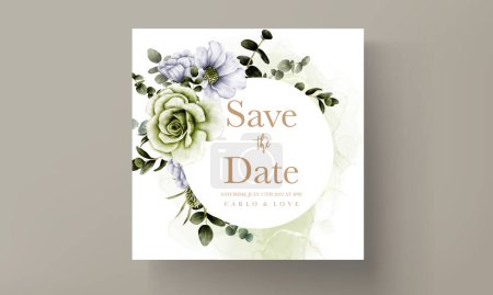Illustration for Elegant greenery flower watercolor wedding invitation template - Royalty Free Image