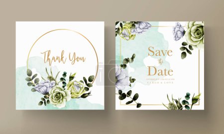 Ilustración de Flor verde fresca y plantilla de tarjeta de invitación floral blanca - Imagen libre de derechos