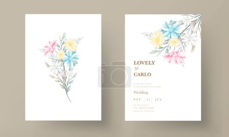 Illustration for Sweet aster flower wedding invitation card with pastel color - Royalty Free Image