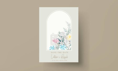 Téléchargez les illustrations : Carte d'invitation de mariage de fleur d'aster doux avec couleur pastel - en licence libre de droit