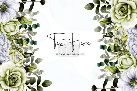 Illustration for Floral watercolor background with white and green rose flower - Royalty Free Image