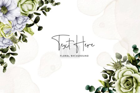 Illustration for Floral watercolor background with white and green rose flower - Royalty Free Image