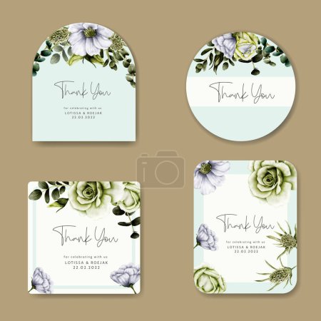 Illustration for Elegant greenery roses flower watercolor label collection - Royalty Free Image