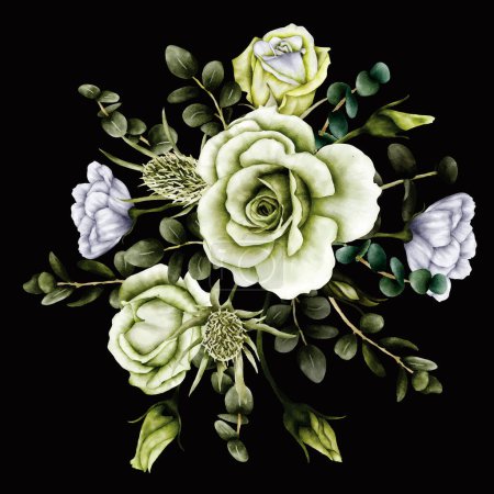 Illustration for Greenery roses flower bouquet watercolor - Royalty Free Image