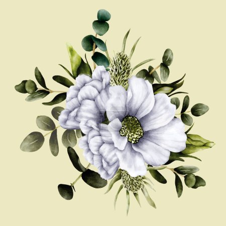 Téléchargez les illustrations : Vert roses bouquet de fleurs aquarelle - en licence libre de droit