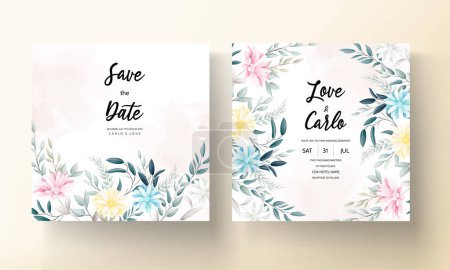 Téléchargez les illustrations : Fleurs de printemps dessinées à la main et feuilles invitation de mariage - en licence libre de droit