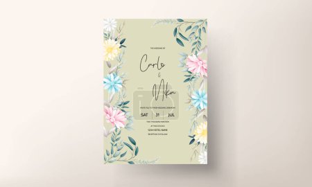 Illustration for Hand drawn spring flowers and leaves wedding invitation - Royalty Free Image