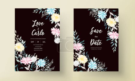 Téléchargez les illustrations : Fleurs de printemps dessinées à la main et feuilles invitation de mariage - en licence libre de droit