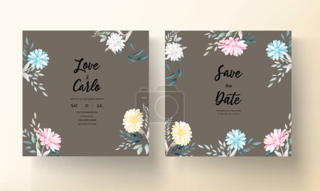 Ilustración de Hermosa flor y deja tarjeta de invitación de boda - Imagen libre de derechos
