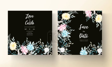 Téléchargez les illustrations : Belle fleur et feuilles carte d'invitation de mariage - en licence libre de droit