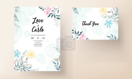 Ilustración de Hermosa flor y deja tarjeta de invitación de boda - Imagen libre de derechos