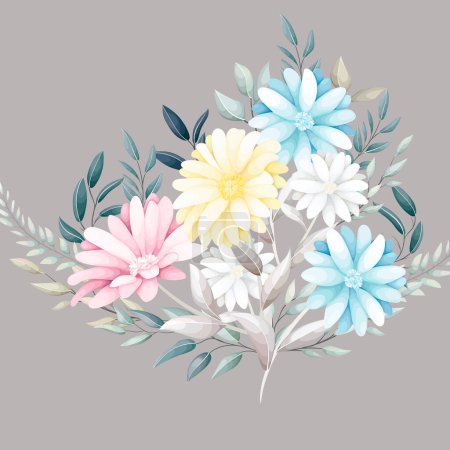 Illustration for Hand drawn aster flowers wreath bouquet - Royalty Free Image