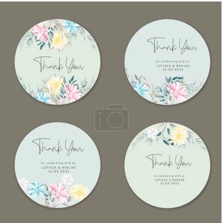 Illustration for Hand drawn flowers wreath label badge collection - Royalty Free Image