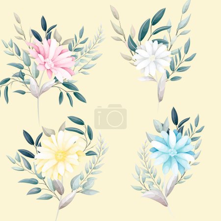 Illustration for Hand drawn aster flowers wreath bouquet - Royalty Free Image