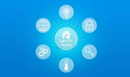 Photo for Smart home and icons on virtual screen on blue background - Royalty Free Image