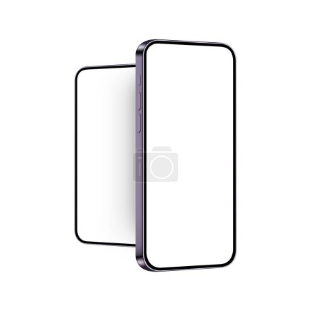 Illustration for Modern Purple Smartphones Mockups, Side View, Isolated on White Background. Vector Illustration - Royalty Free Image