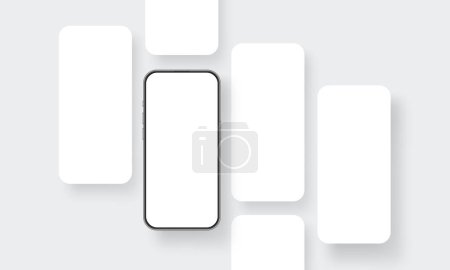 Ilustración de Teléfono con pantallas de aplicaciones en blanco. Mockup para diseños de aplicaciones móviles. Ilustración vectorial - Imagen libre de derechos