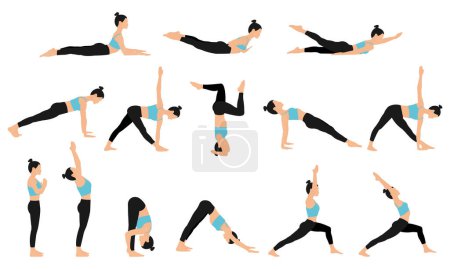 Illustration for Set of Yoga Poses. Woman Do Yoga Exercises. Flat Vector Illustration Isolated on White Background - Royalty Free Image