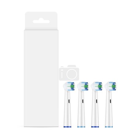 Ilustración de Caja de papel de embalaje, cabezales de cepillo de dientes eléctricos, aislados sobre fondo blanco. Ilustración vectorial - Imagen libre de derechos