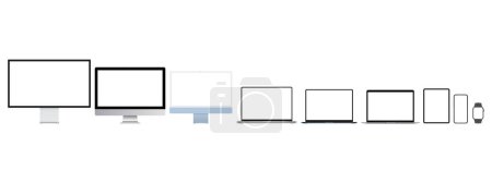 Illustration for Set of Modern Electronic Devices. Computers, Laptops, Tablets, Phones, Watches. Vector Illustration - Royalty Free Image