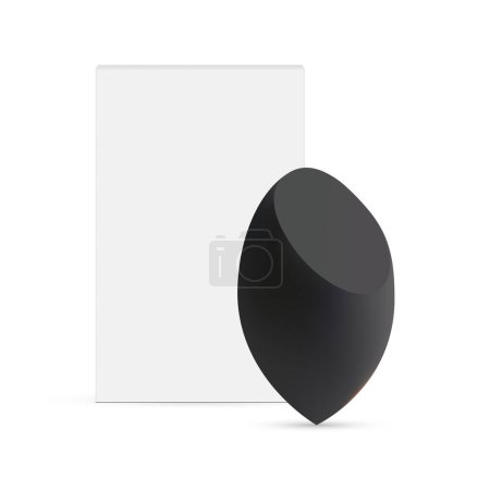 Téléchargez les illustrations : Black Makeup Sponge With Packaging Box Front View, Isolated on White Background. Vector Illustration - en licence libre de droit