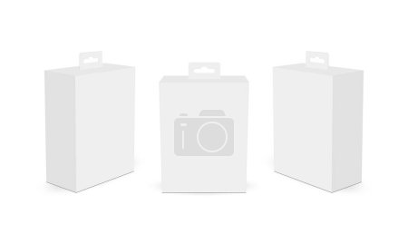 Ilustración de Cajas de pestañas colgantes rectangulares Mockups, frontal, vista lateral, aislado sobre fondo blanco. Ilustración vectorial - Imagen libre de derechos