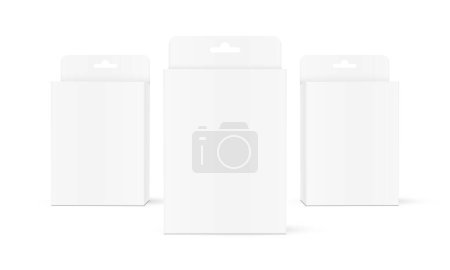Ilustración de Tres cajas de embalaje colgantes, vista frontal, aisladas sobre fondo blanco. Ilustración vectorial - Imagen libre de derechos