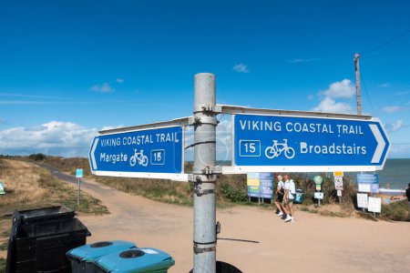 Photo for Viking Coastal Trail Cycling path directions at Botany Bay showing signs for Broadgate and Margate - Royalty Free Image