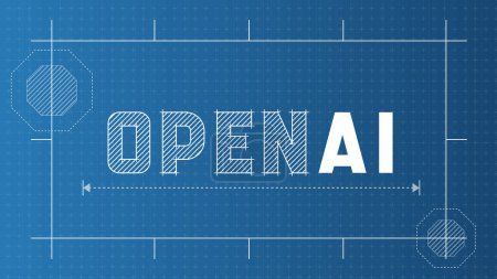 Illustration for Open AI Banner Background. Blueprint Style Typography for AI technology. - Royalty Free Image