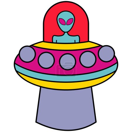 Vintage pop colour Alien vector icon
