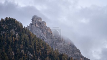 Photo for Mountain peak shrouded in fog during autumn season, Italy, Europe. - Royalty Free Image