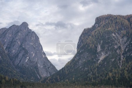 Photo for Alpine valley with steep mountains in autumn colours, Italy, Europe. - Royalty Free Image